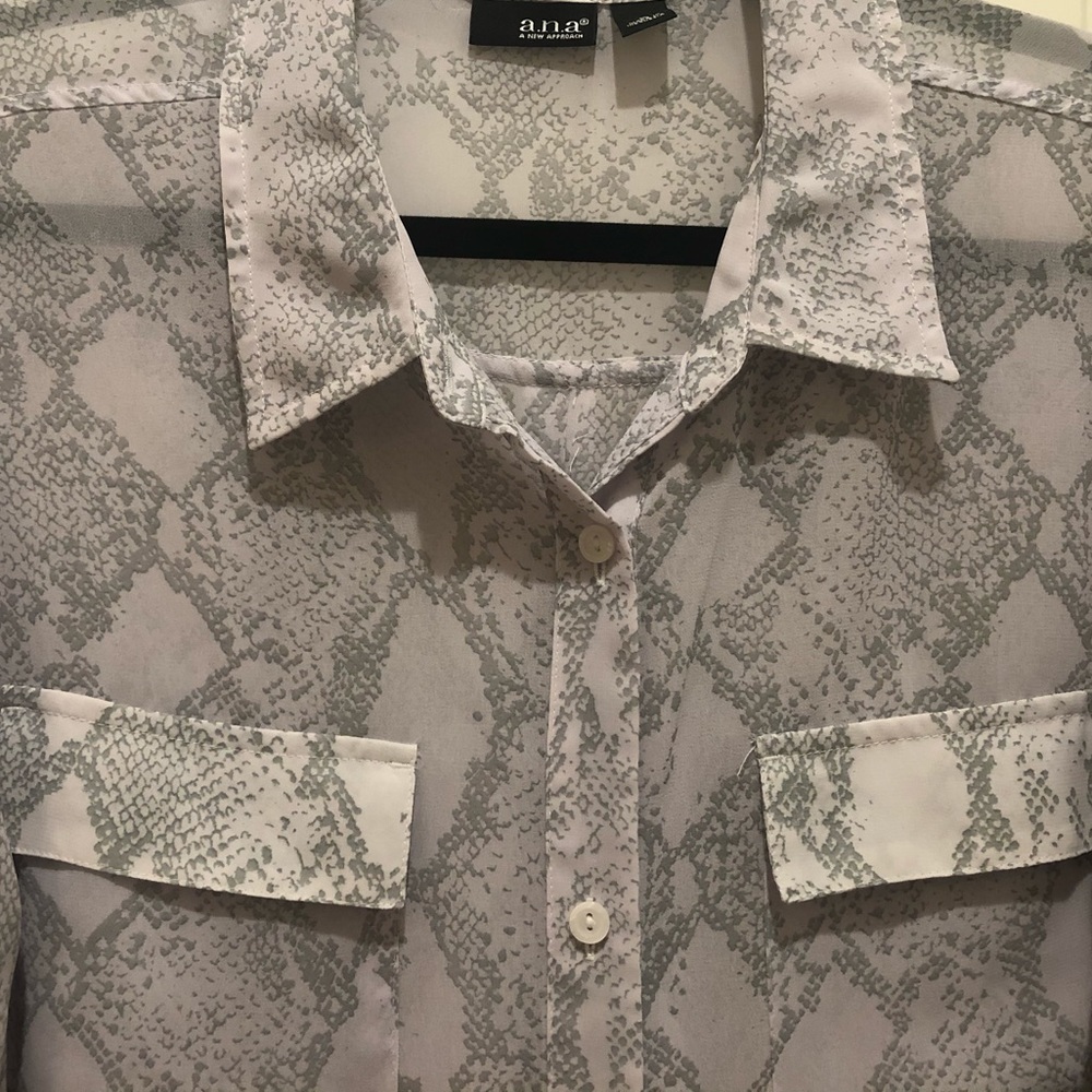 ANA Python Gray Snake Sheer Button Down Blouse - Picture 2 of 5